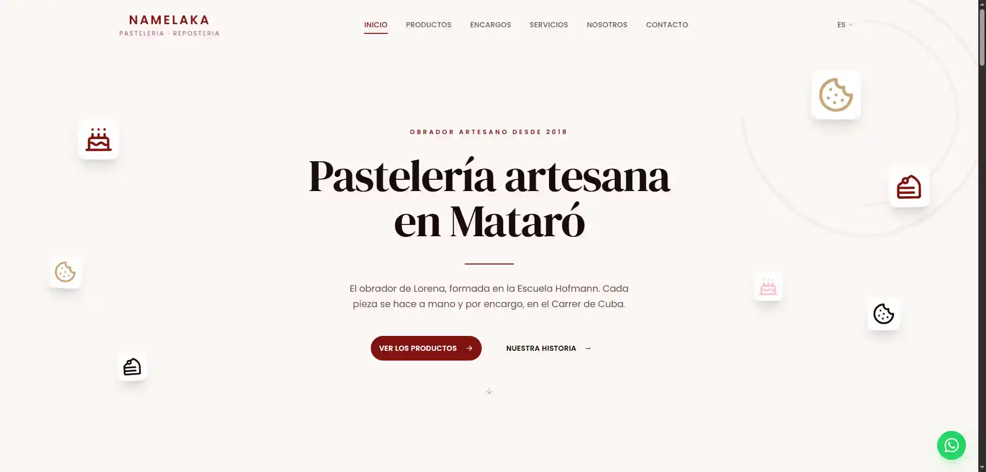 Web de Namelaka, pastelería de Mataró, en un portátil