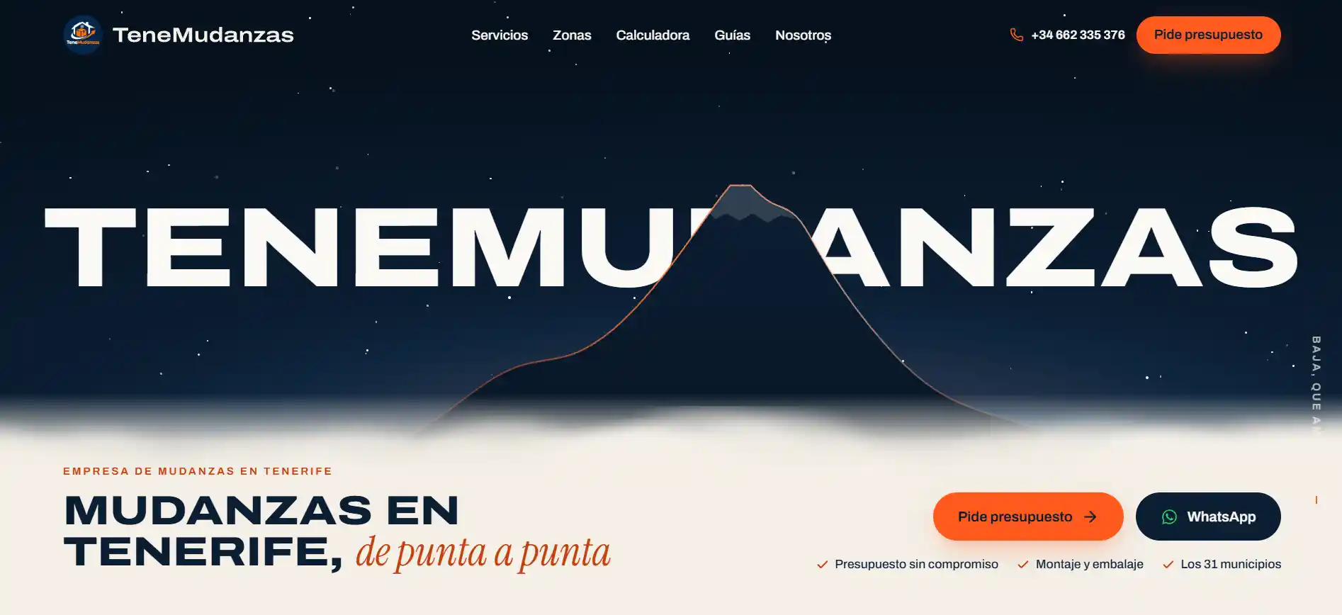 Captura de la web de una empresa de mudanzas en Tenerife vista en ordenador y móvil